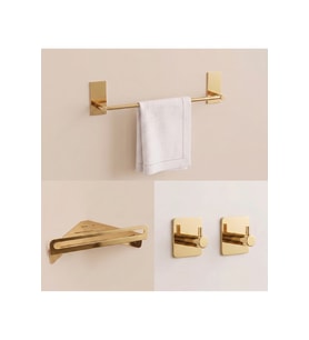 Gold 4'lü Banyo Seti Havlu Askısı Bornozluk Duş Rafı Yapıştırmalı