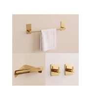 Gold 4'lü Banyo Seti Havlu Askısı Bornozluk Duş Rafı Yapıştırmalı
