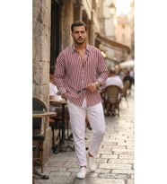 Erkek Dikey Çizgili Yarım Oversize Gömlek