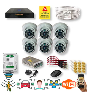 6 KAMERALI SET - ARAÇ İNSAN YÜZ TANIMALI HAREKET ALGILAYAN GECE GÖRÜŞLÜ 36 IR LED 5MP SONY LENSLİ 1080P FULL HD DOME İÇ MEKAN GÜVENLİK KAMERASI SETİ D136B