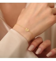 Kişiye Özel 925 Ayar Gümüş Minimalist Kalp Harf Bileklik (Gold)
