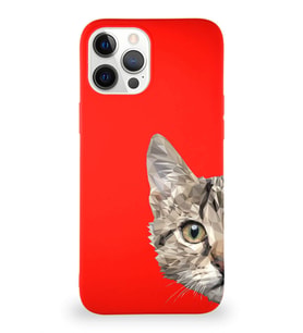 Apple iPhone 12 Pro Max Soft Premier Kapak Catface Tasarımlı Silikon Kılıf - Kırmızı (Şeffaf)
