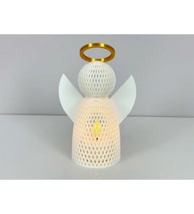 3D Baskı File Dokulu Melek Tealight Mumluk 14,5 cm Altın Haleli Dekoratif Fener Şamdan Masa Süsü