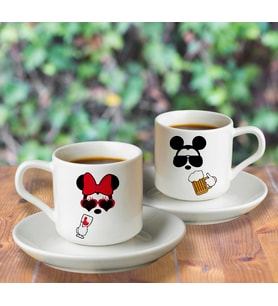 Micky Mouse Sevgili Çift Tasarımlı Türk Kahvesi Fincanı Seti İkili