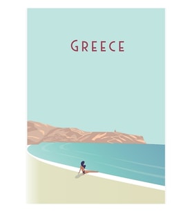 Yunanistan Sahil Seyahat Poster Tablo Ahşap Poster Dekoratif
