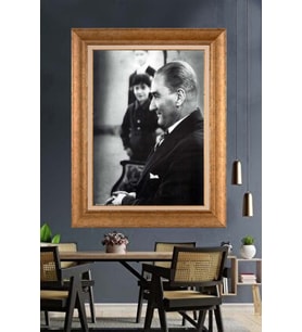 Altın Varaklı Çerçeveli Paspartulu Atatürk Tablo nh481 (Gold)