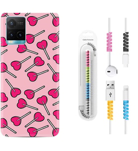 Vivo Y11S Y21S Y20 Y20S Y70 Kılıf Kablo Koruma Spiral Silikon Heart Lollipop 1414
