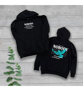 Nobody Göğüs ve Sırt Baskılı Oversize Unisex Siyah Sweatshirt