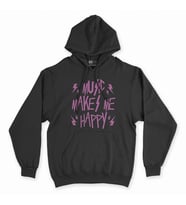 Pembe Music Makes Me Happy Siyah Kapşonlu Sweatshirt Hoddie