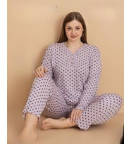 Pijamerry Kadın Büyük Beden Dantel Yaka Bambu Uzun Kol İnce Pijama Takımı 5675 - 1 Adet (Lila)