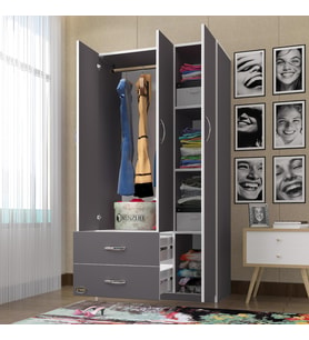 Kenzlife gardırop 3 kapılı 2 çekmeceli fesleğen 180*120*52 gri XLARGE kapaklı gardolap dolap