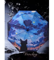 Vanckey Üç Boyutlu Renkli Kedi Desenli 8 Telli Manuel Rüzgara Dayanıklı Şemsiye