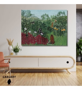Tekli Yatay Kanvas Tablo Henri Rousseau Tropik Ormanda Maymunlar