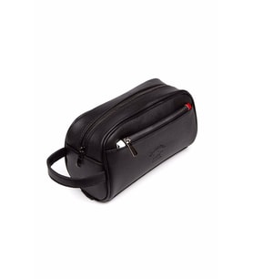 Siyah Deri Portföy El Çantası Seyahat Traş Kozmetik Clutch Çanta