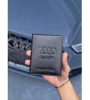 AUDI  Araç Uyumlu VİSSO 1904 Hakiki Deri Araç Ruhsat Kılıfı İsme Özel Çanta Erkek Kadın Modeli SİYAH (Kırmızı)