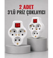 Direkt Duvar Prizine Takılan 3’lü Priz Adaptörü Anahtarlı Priz Çoklayıcı 2 Adet