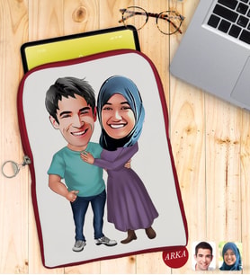 BK Gift Kişiye Özel Sevgililer Karikatürlü Taşınabilir Koruyucu Tablet Kılıfı & Organizer Çanta - Kırmızı-61