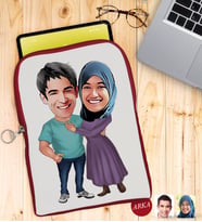 BK Gift Kişiye Özel Sevgililer Karikatürlü Taşınabilir Koruyucu Tablet Kılıfı & Organizer Çanta - Kırmızı-61
