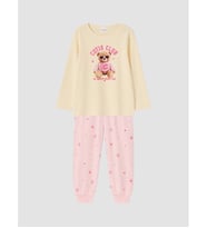 LCW Kids Bej Baskılı Kız Çocuk Pijama Takım