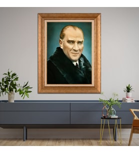 Altın Varaklı Çerçeveli Paspartulu Atatürk Tablo DC1358 (Gold)