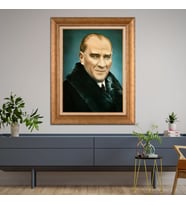 Altın Varaklı Çerçeveli Paspartulu Atatürk Tablo DC1358 (Gold)