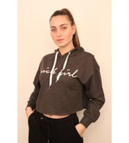 Antrasit Kadın Crop Sweatshirt