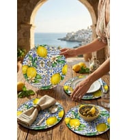Sicilya Serisi Limon Desenli 4'lü Supla Set – Sicilya Temalı - 30 cm, 3 mm MDF, UV Baskı, Masa Sunumu
