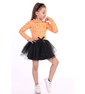 Toontoy Kız Çocuk Çiçek Desenli Tüllü Elbise (Somon)