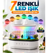 Yağmur Damlası Efektli Aroma Difüzör Hava Nemlendirici Orman Manzaralı Dekoratif Esansiyel Yağ Uyumlu Dokunmatik Tuşlu Ofis Yatak Odası