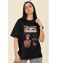 Tasarım Eren Yeager Baskılı Unisex Oversize Attack On Titan Anime Dizi Karakter Tişört