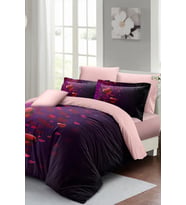 Çift Kişilik ( Lastikli Çarşaflı ) Sevgililer Günü Nevresim Takımı % 100 Pamuk Saten Purple Love
