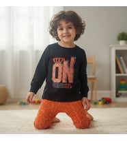 Erkek Çocuk Pamuklu Keep On Baskılı Uzun Kollu Siyah Renk 2'li Takım CB1068