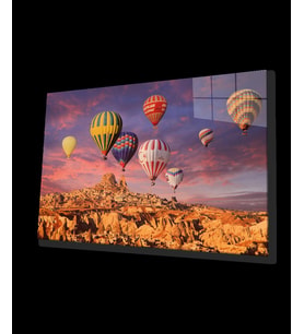 Uçan Balonlar Kapadokya Cam Tablo, Ev ve Ofis Duvar Dekoru, Hediyelik Büyük Temperli 4 mm Cam Tablo