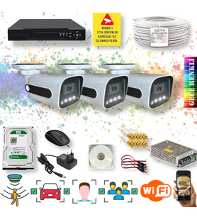 Qromax 3 Kameralı Set - Yapay Zeka Özellikli Gece Renkli Gösteren 5MP SONY Lensli 4 Ultra Warm Ledli FULLHD Güvenlik Kamerası Seti 784W-114