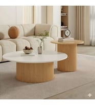 Most Bohem Orta Sehpa 2'li Set %100 Ahşap 85 Cm. Çap (EVİNİZE TESLİM) (Açık Ceviz)