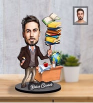 Kişiye Özel Öğretmen Karikatürlü İki Katmanlı Ahşap Biblo Bay-2