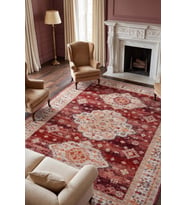 Hoom Rugs Otantik 2609 Kırmızı Vintage Desenli Salon Halısı