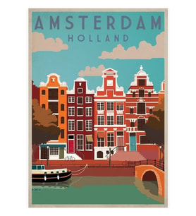Amsterdam, Hollanda, Seyahat Poster Tablo Ahşap Poster Dekoratif