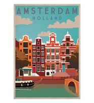 Amsterdam, Hollanda, Seyahat Poster Tablo Ahşap Poster Dekoratif