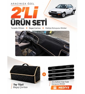 TOYOTA COROLLA FINDIK KASA (1988-1991) Uyumlu Torpido Örtüsü + Tay Tüyü Bagaj Çantası Seti - Siyah Bej