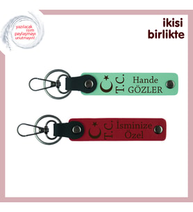 Öğretmenler Günü İçin Anlamlı Hediye Ay Yıldız TC Temalı – İsimli Anahtarlık Set, Yeşil-Kırmızı