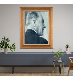 Altın Varaklı Çerçeveli Paspartulu Atatürk Tablo z4522 (Gold)