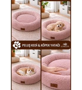 Yıkanabilir, Pofuduk, Yumuşak Doku, 52 cm Simit Kedi Köpek Yatağı