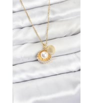 Tegan 316L Çelik Zincir Gold Renk İncili Deniz Kabuğu Model Zirkon Taşlı Kadın Kolye TG27BKO10911 (Çok Renkli)