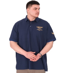 Mode XL Büyük Beden Erkek Polo Yaka T-Shirt Nakışlı U25308 İndigo
