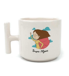 Süper Mom Pelerin Baskılı Beyaz Kulplu T Kupa