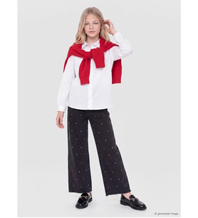 LCW Kids Siyah Wideleg Puantiyeli Kız Çocuk Jean Pantolon