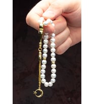 Altın Kaplama Gümüş Püsküllü 8mm Küre Kesim Doğal Inci Tesbih (Beyaz)