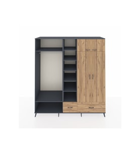 Kronos Dolap 12 Raflı 2 Çekmeceli 2 Askılı 220x59x243 Antrasit-Çam/Çam