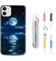 Apple iPhone 11 12 13 Mini Kılıf Kablo Koruma Spiral Silikon Night Moon 1133